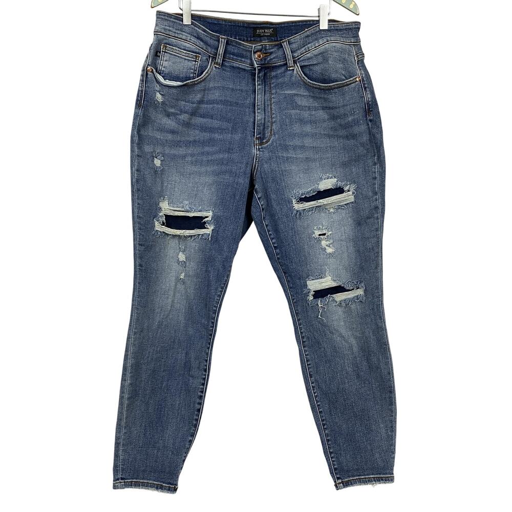 Judy Blue Jeans Womens 18W Denim Patch Mid Rise Relaxed Fit Distressed 36x30